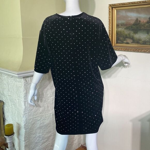 H&M Black Velvet Silver Studded Oversized T-Shirt Mini Dress - Picture 4 of 9